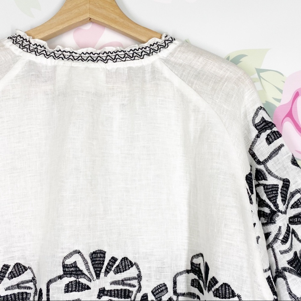 Chico’s Floral Boho Embroidered Linen Zip Up Blouse XL - Picture 9 of 13